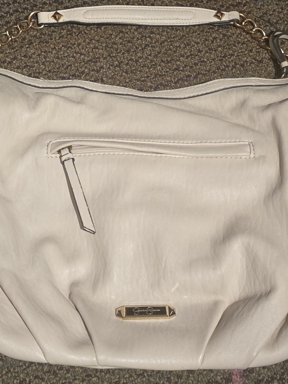 Jessica Simpson Cream Leather Shoulder Bag with Gold Hardware
